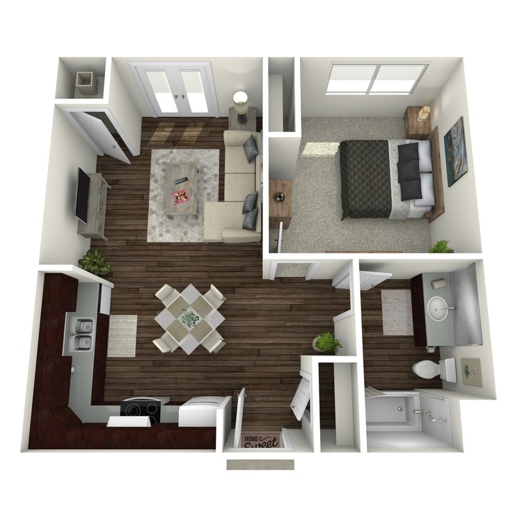 Floor plan image of 1 Bed 1 Bath Low Income Unit