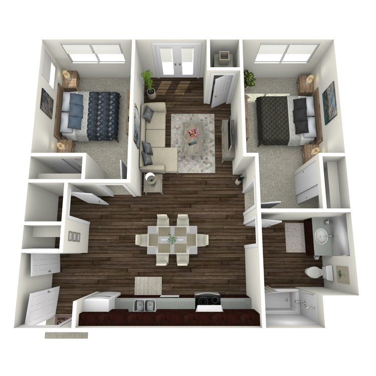 Floor plan image of 2 Bed 1 Bath Low Income Unit