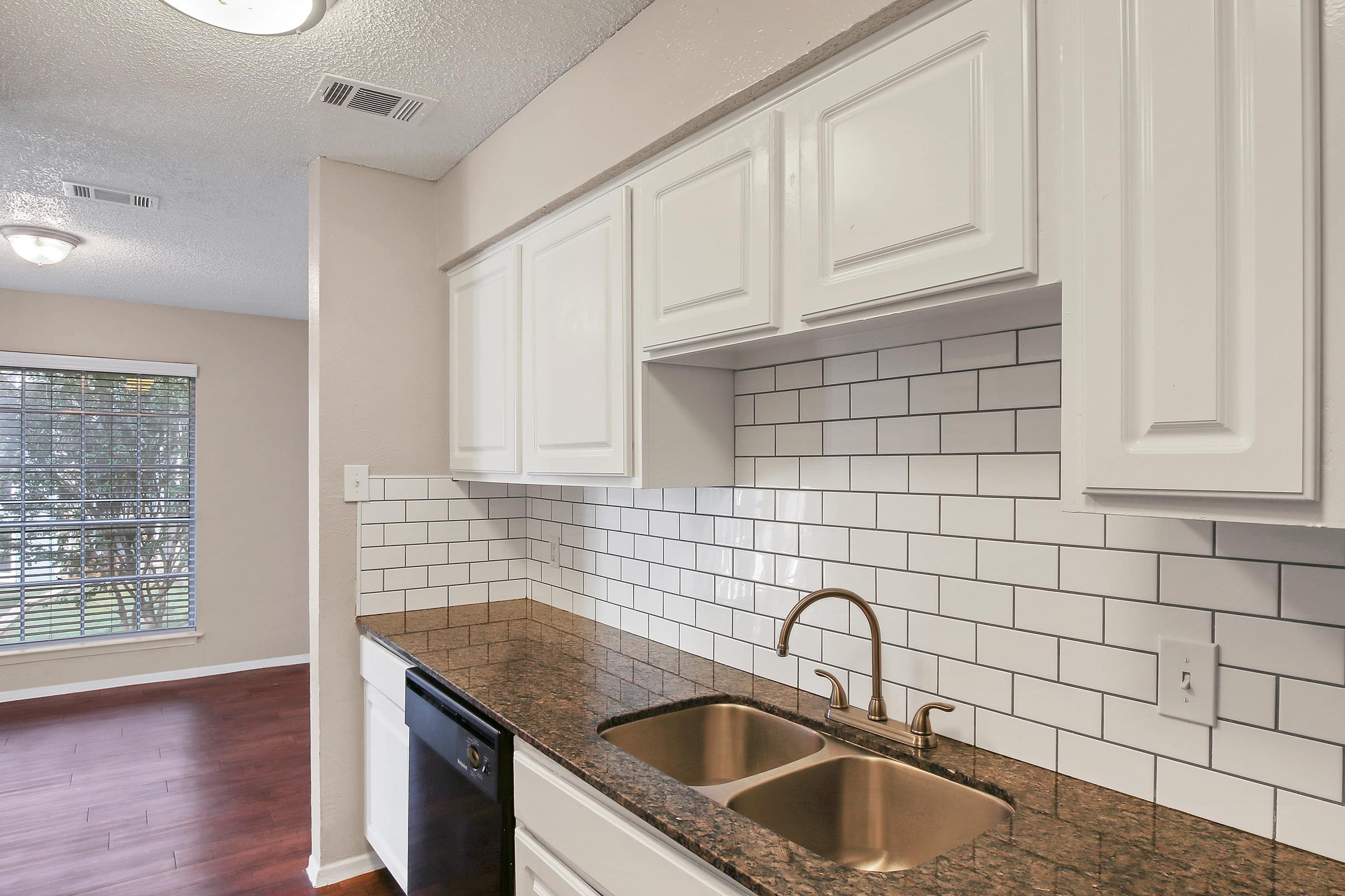 a kitchen with a sink and a window