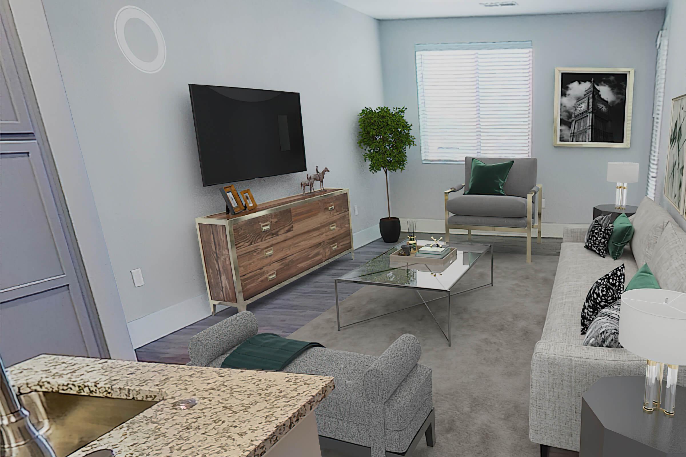 a living room filled with furniture and a fireplace