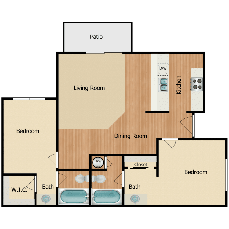 Plan 4, a 2 bedroom 2 bathroom floor plan.