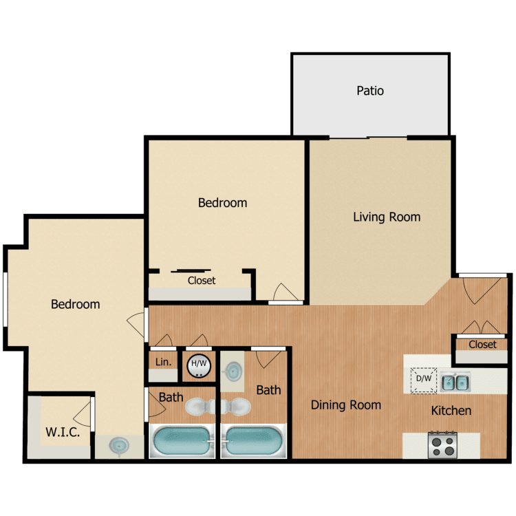 Plan 3, a 2 bedroom 2 bathroom floor plan.