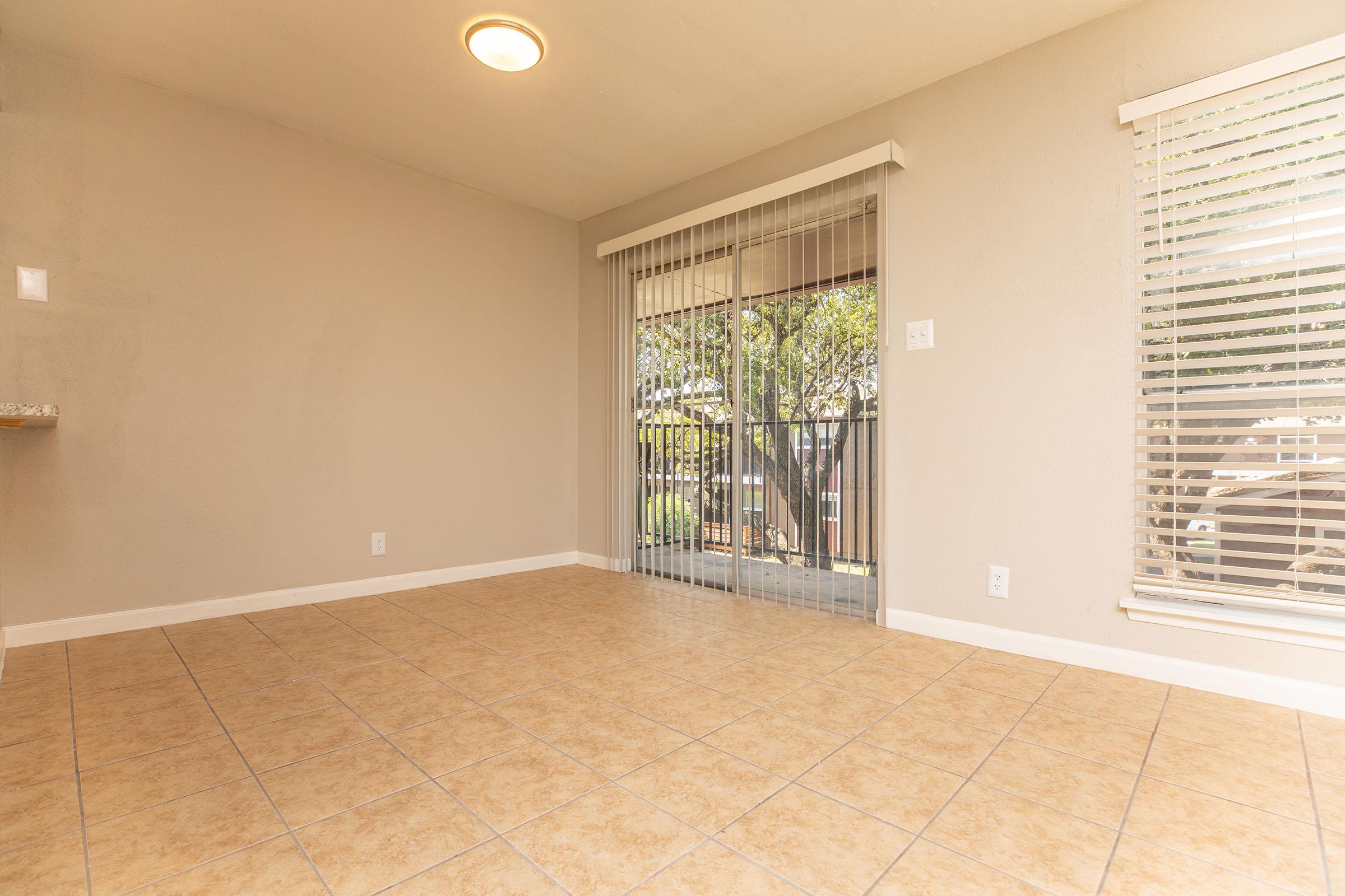 a room with a tile floor