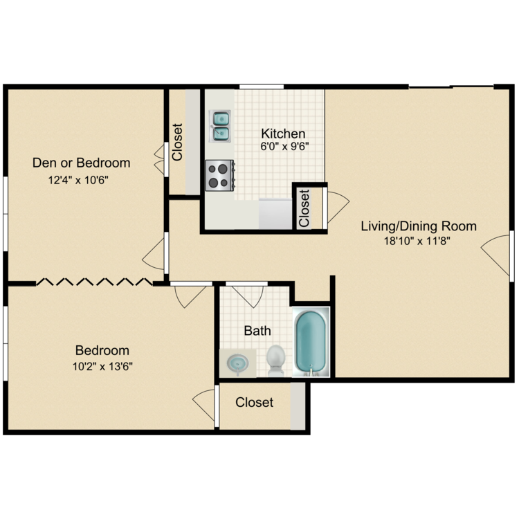 Floor plan image of 2 Bed 1 Bath