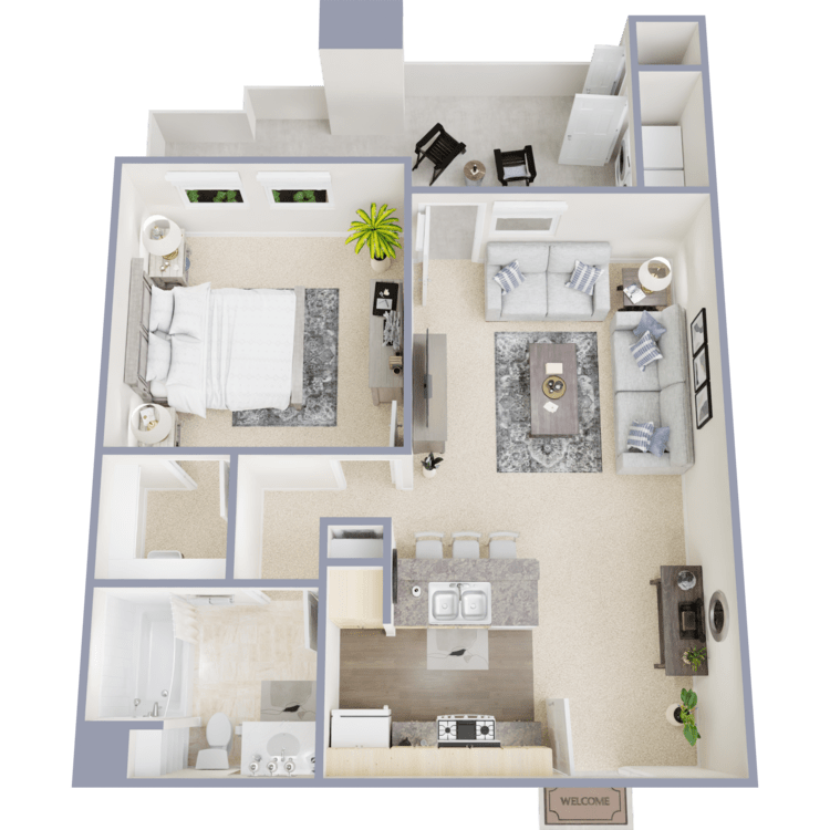 Plan 1, a 1 bedroom 1 bathroom floor plan.