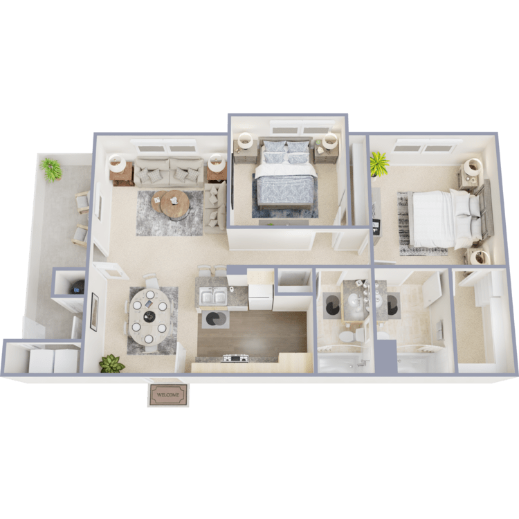 Plan 2, a 2 bedroom 2 bathroom floor plan.