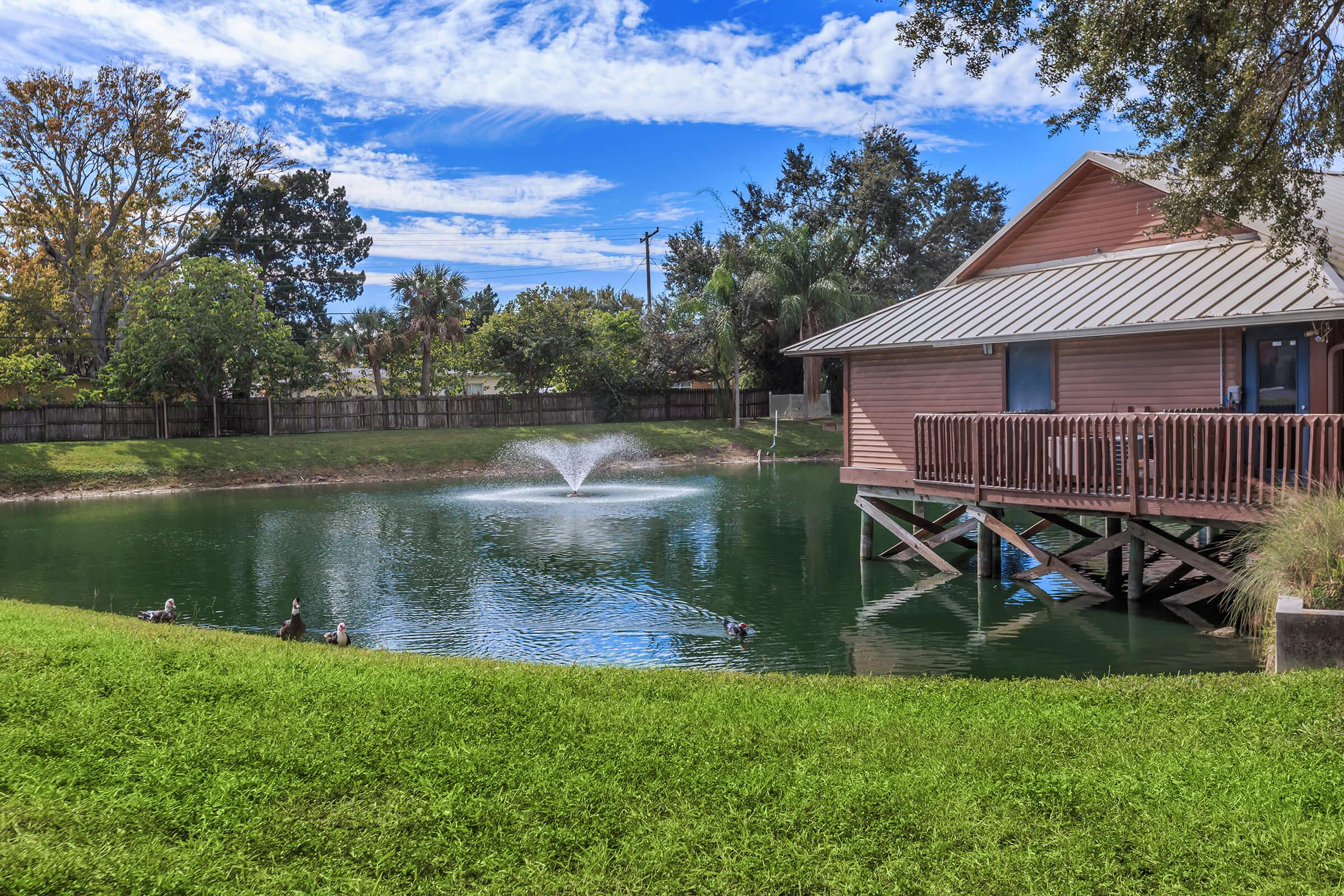 a small house in a body of water