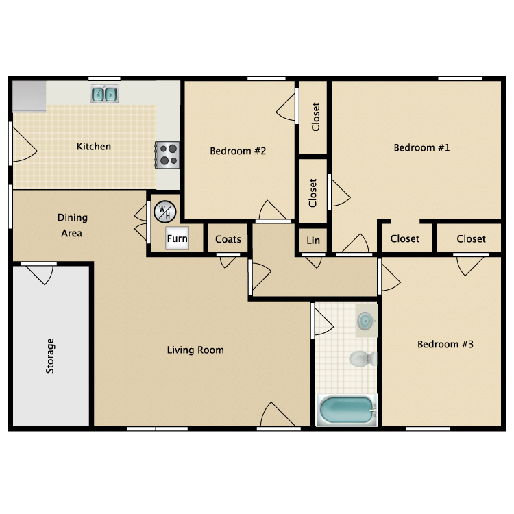 Floor plan image of 3 Bed 1 Bath Garden