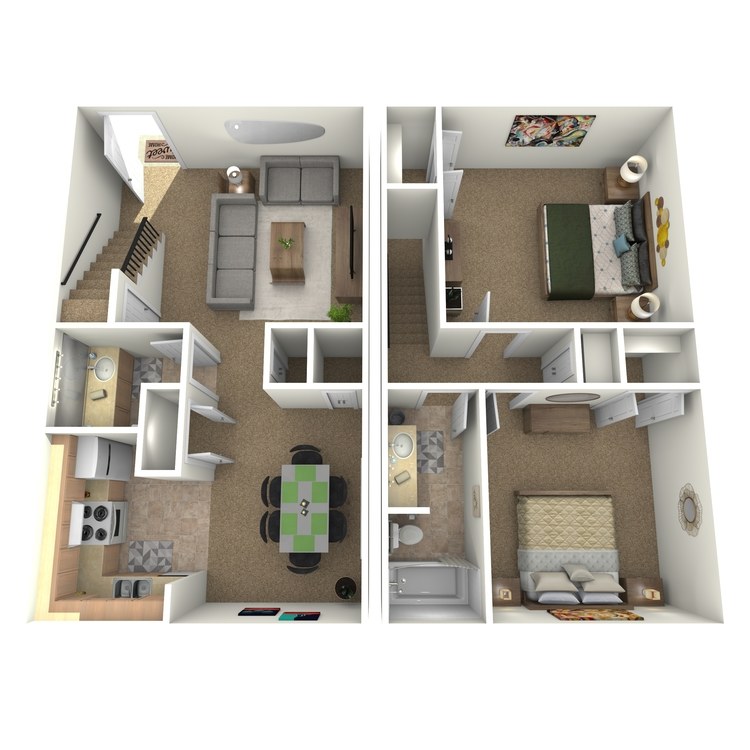 Floor plan image of 2 Bed 1.5 Bath TH