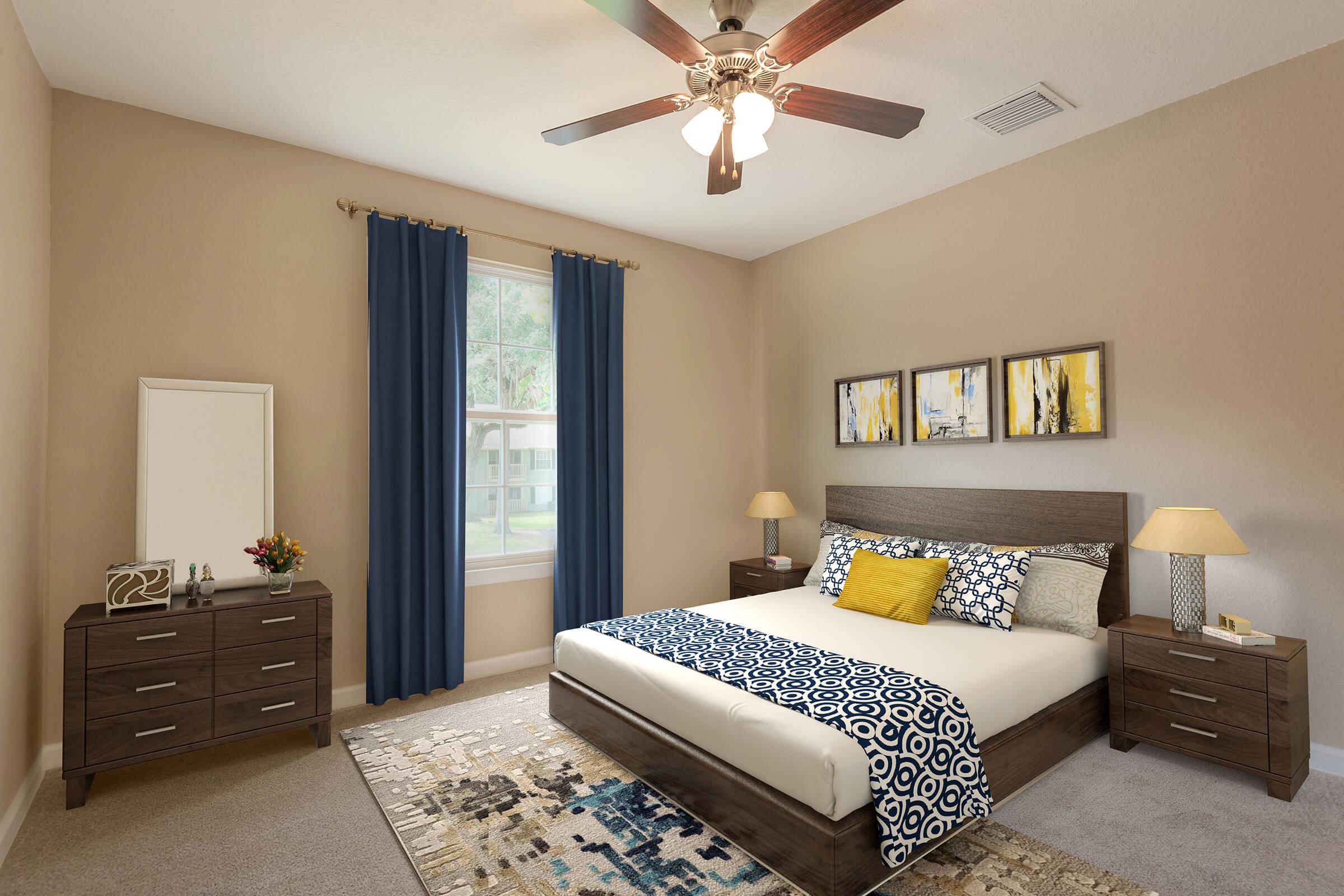 a bedroom with a bed in a room