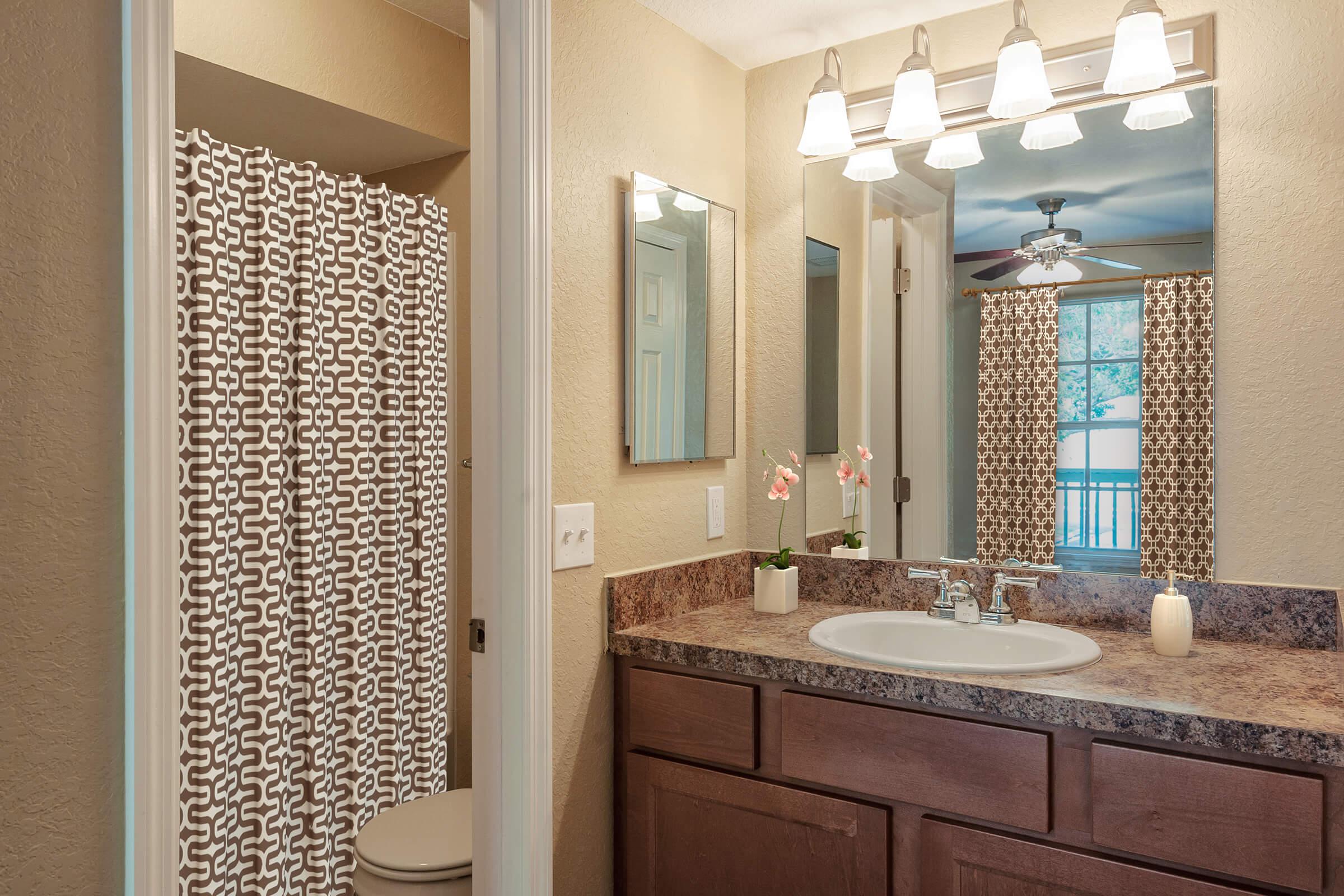a double sink and large mirror
