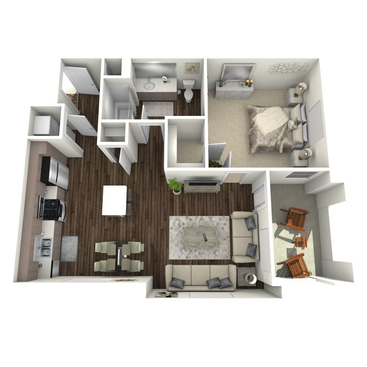 Plan A2, a 1 bedroom 1 bathroom floor plan.