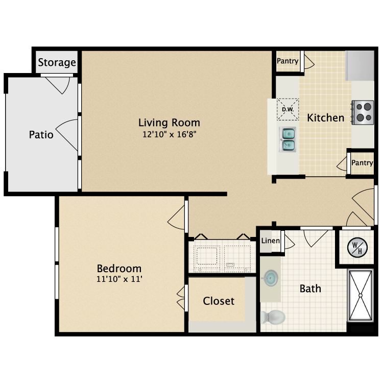Floor plan image of 1 Bed 1 Bath
