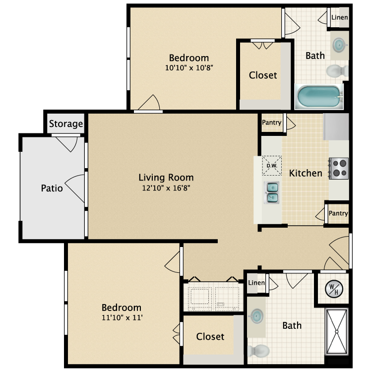Floor plan image of 2 Bed 2 Bath