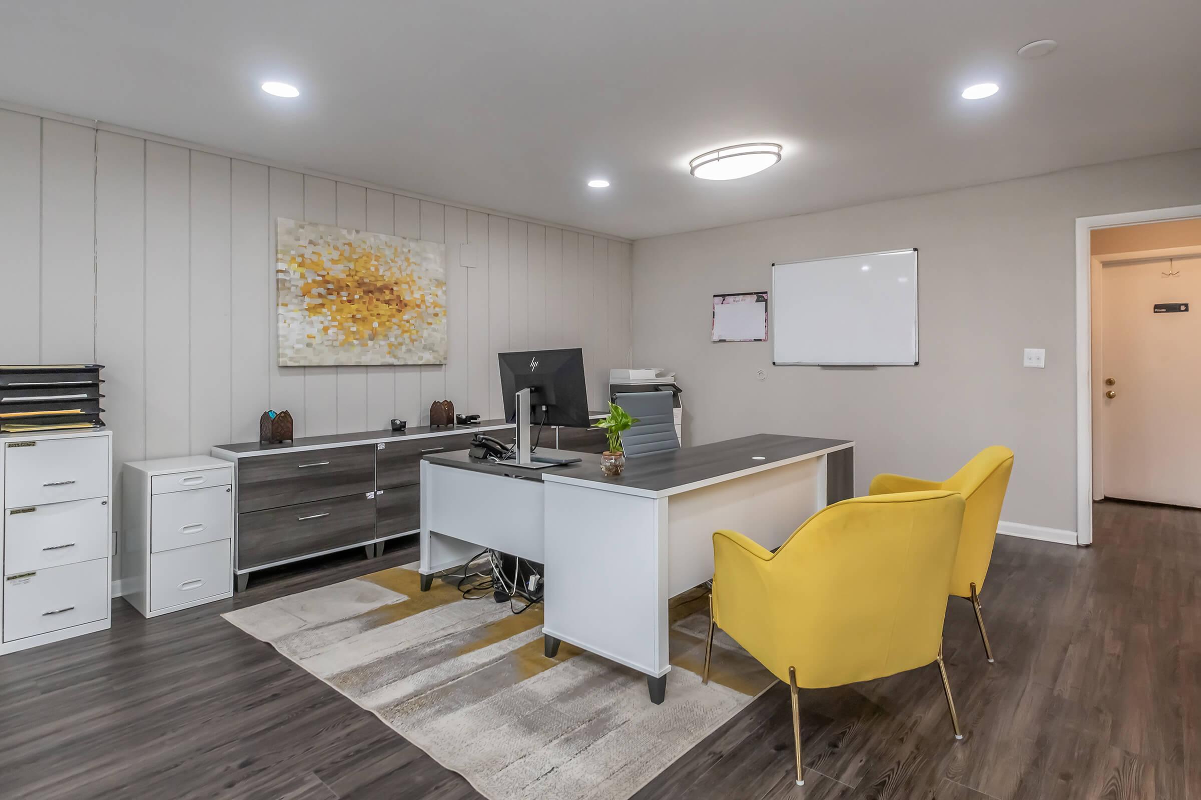 a kitchen with a table in a room