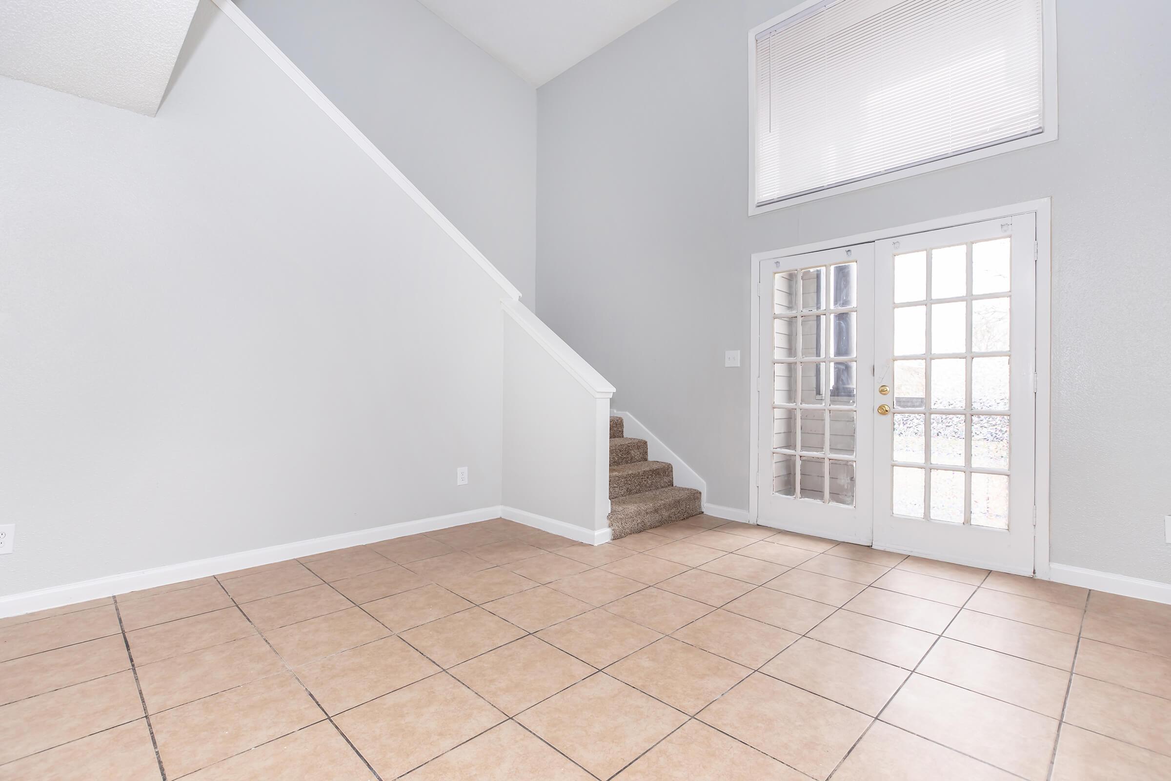 a room with a tile floor