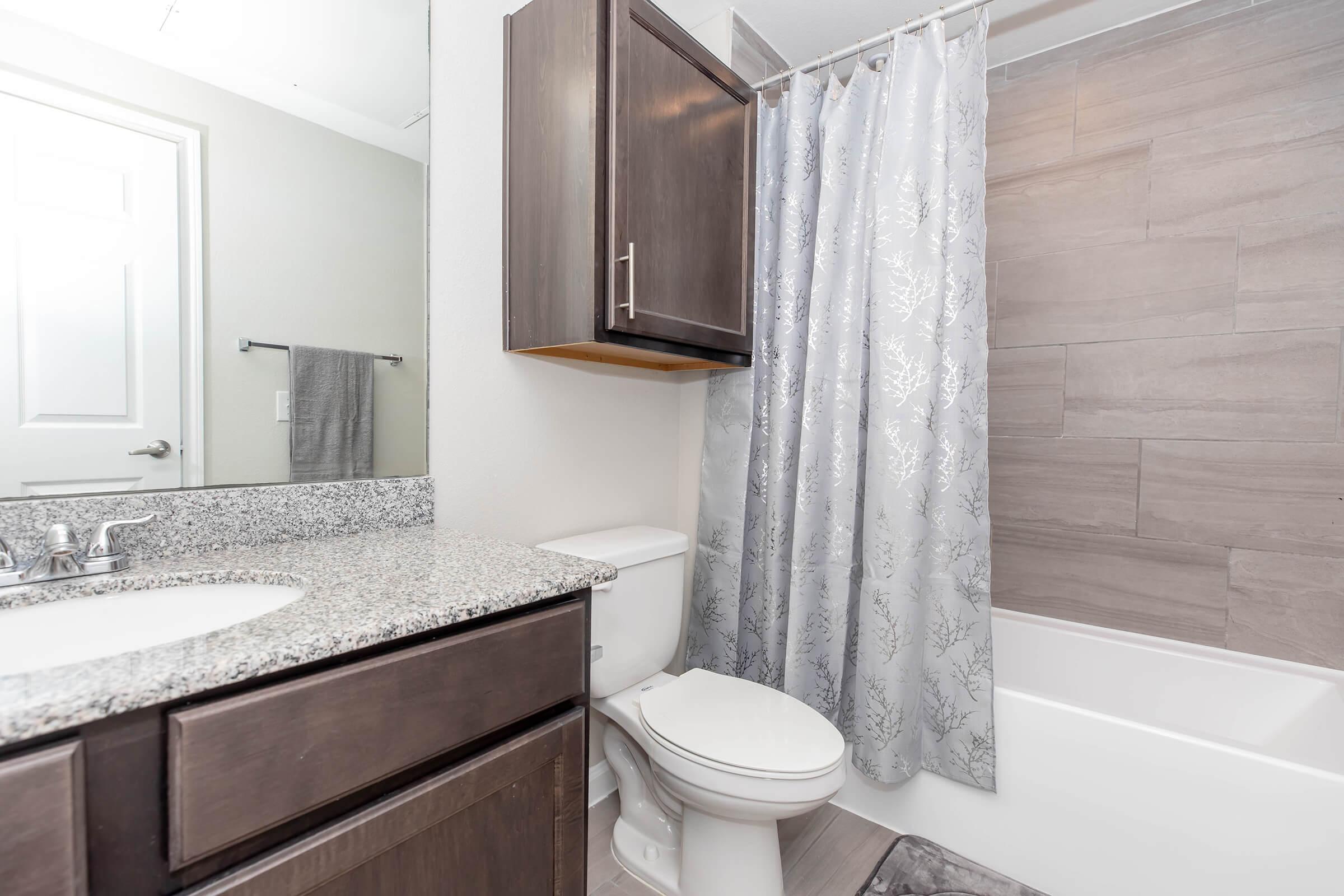 a shower that has a sink and a mirror