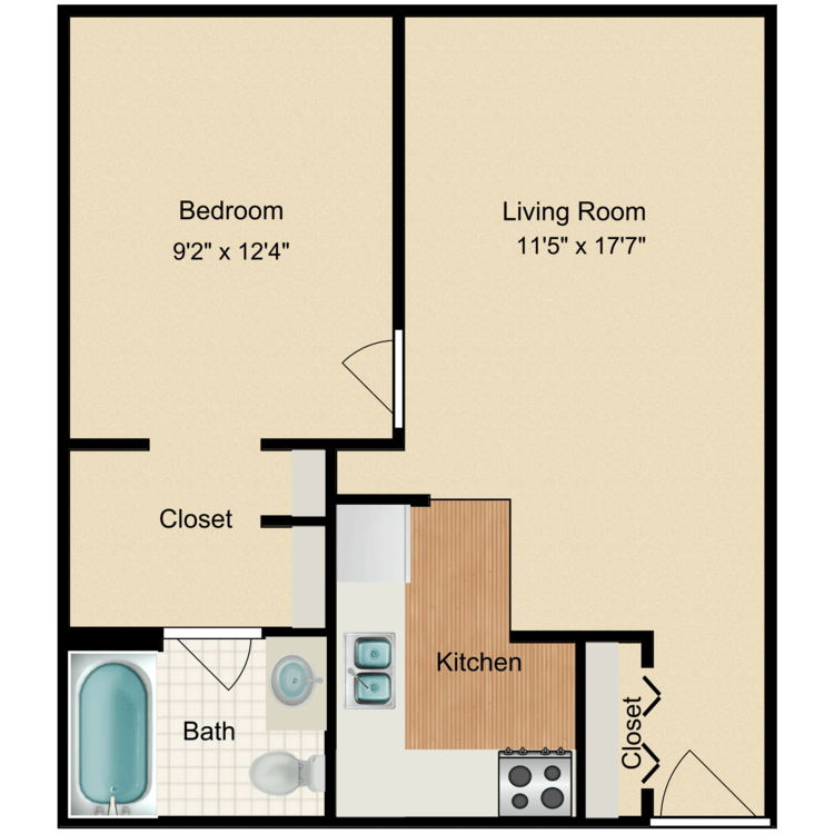 Floor plan image of 1x1 Small