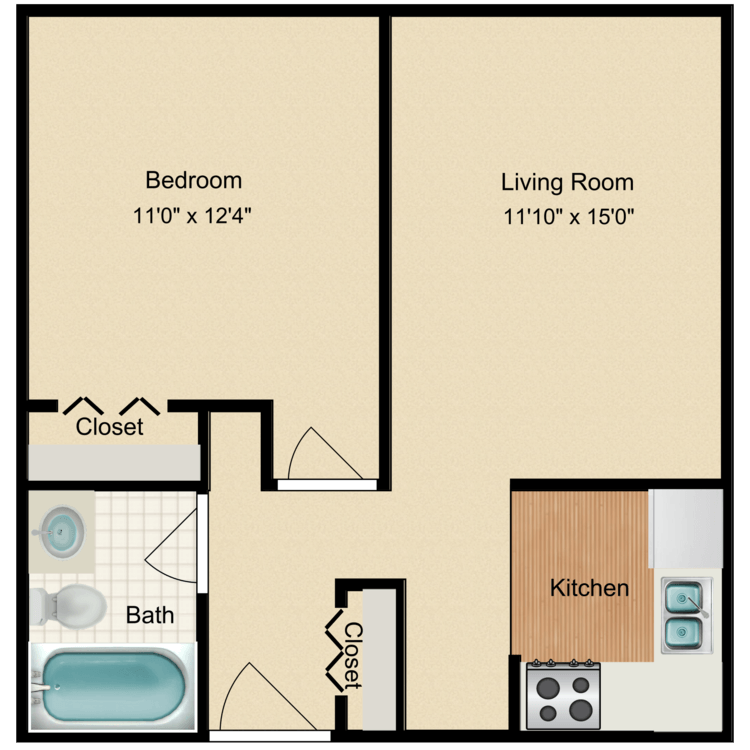 Floor plan image of 1x1 Large