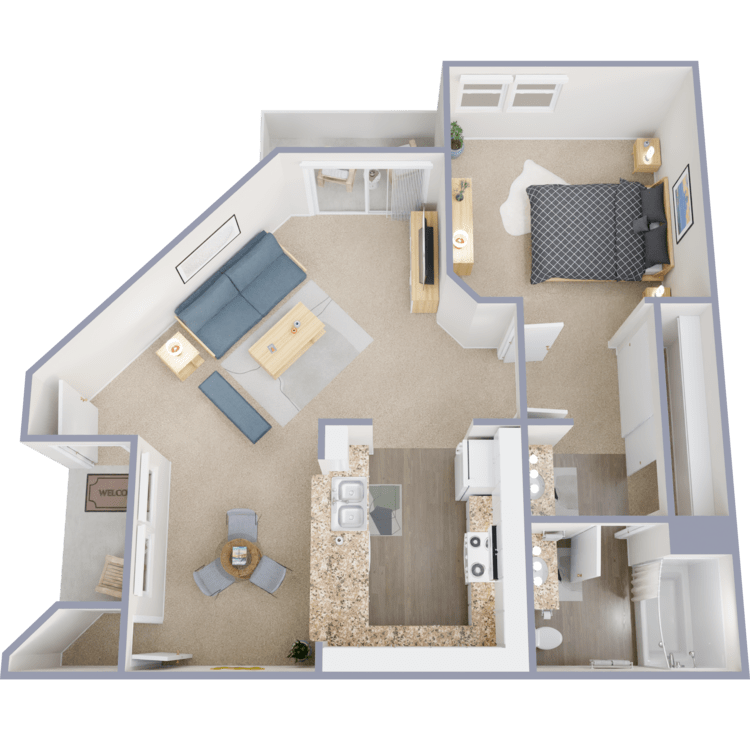 Plan B, a 1 bedroom 1 bathroom floor plan.