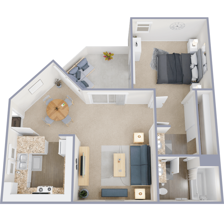 Plan C, a 1 bedroom 1 bathroom floor plan.