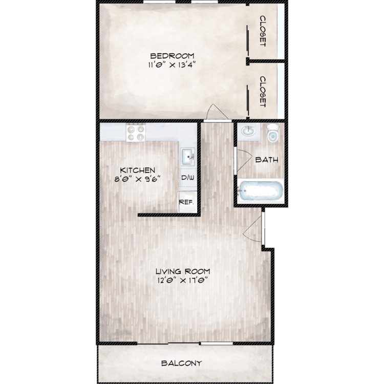 1 Bedroom floor plan image