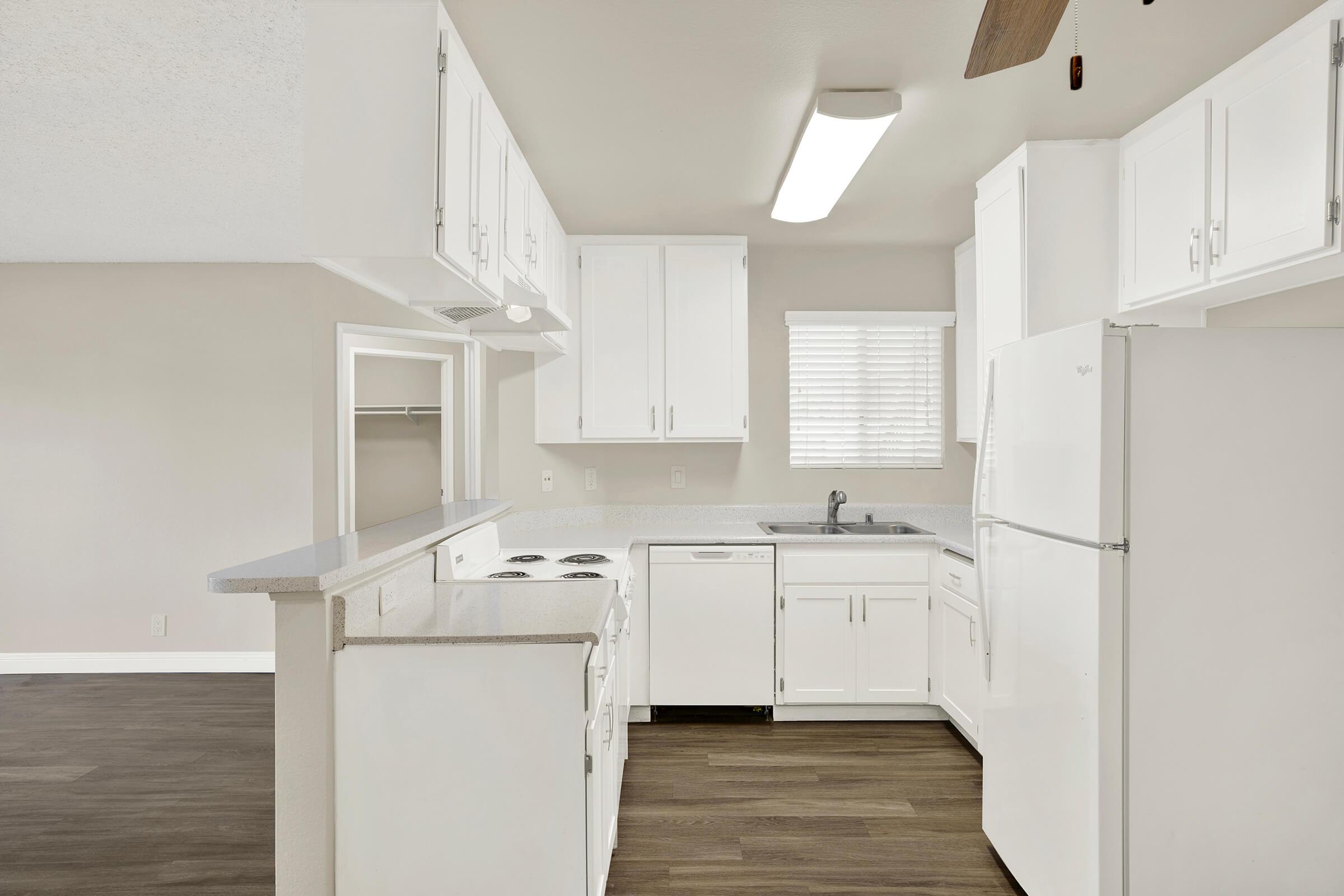 a kitchen with a stove and a refrigerator