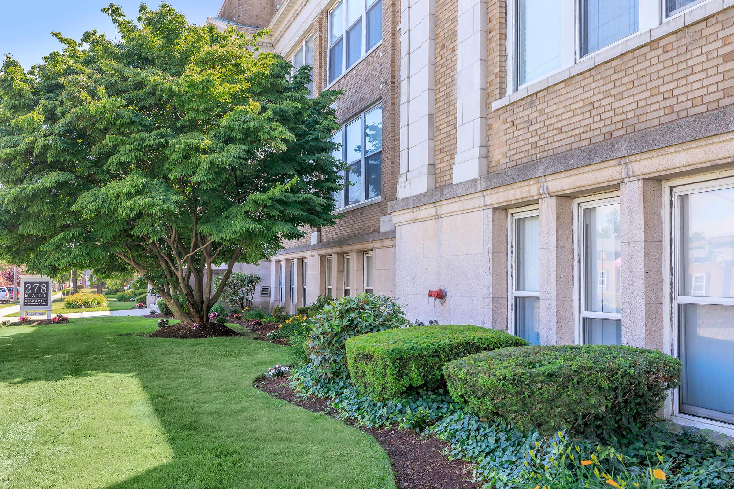 a garden in front of a building