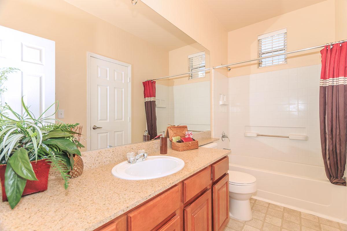 a bedroom with a shower and a sink