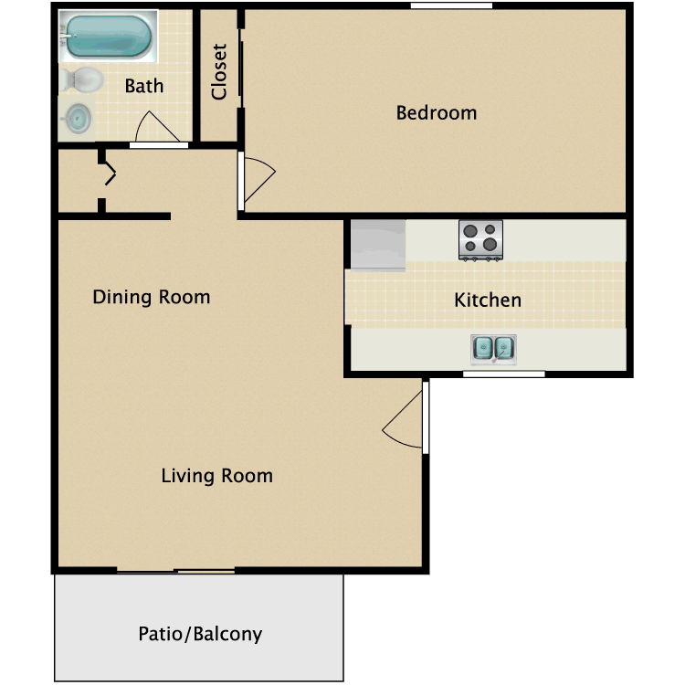 Floor plan image of 1 Bed 1 Bath