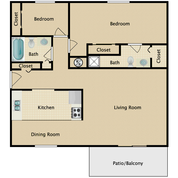 Floor plan image of 2 Bed 2 Bath