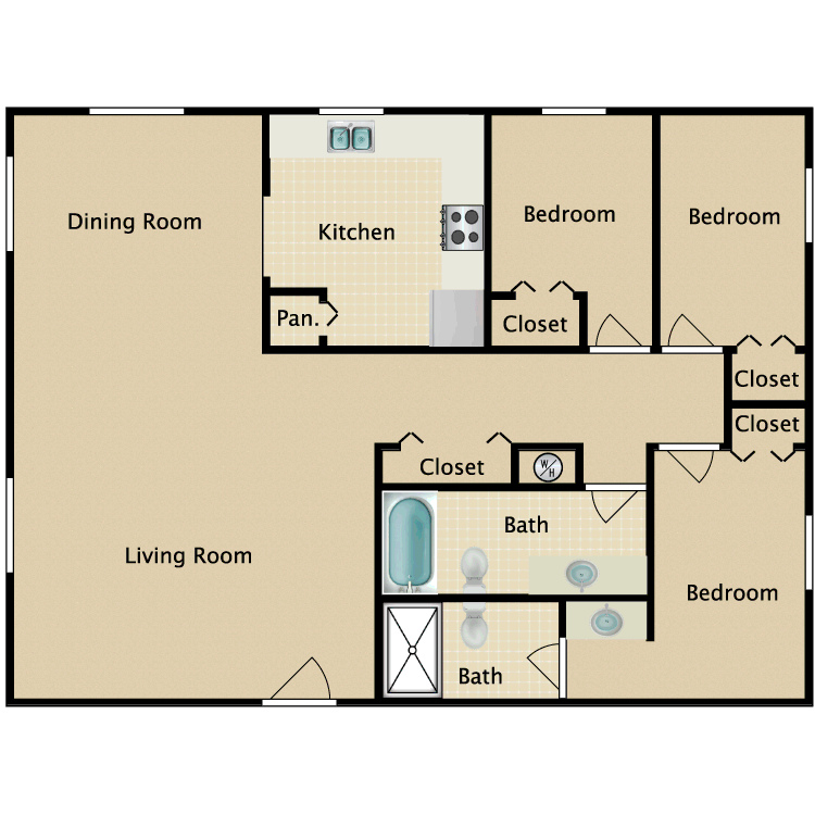 Floor plan image of 3 Bed 2 Bath