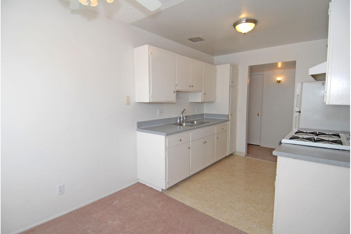 a kitchen with a stove and a refrigerator