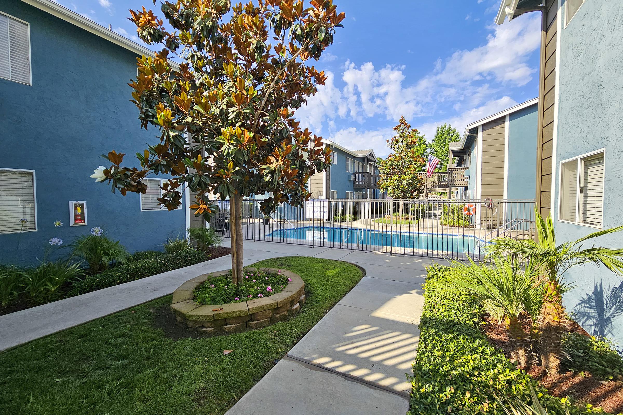 a house with bushes in front of a building