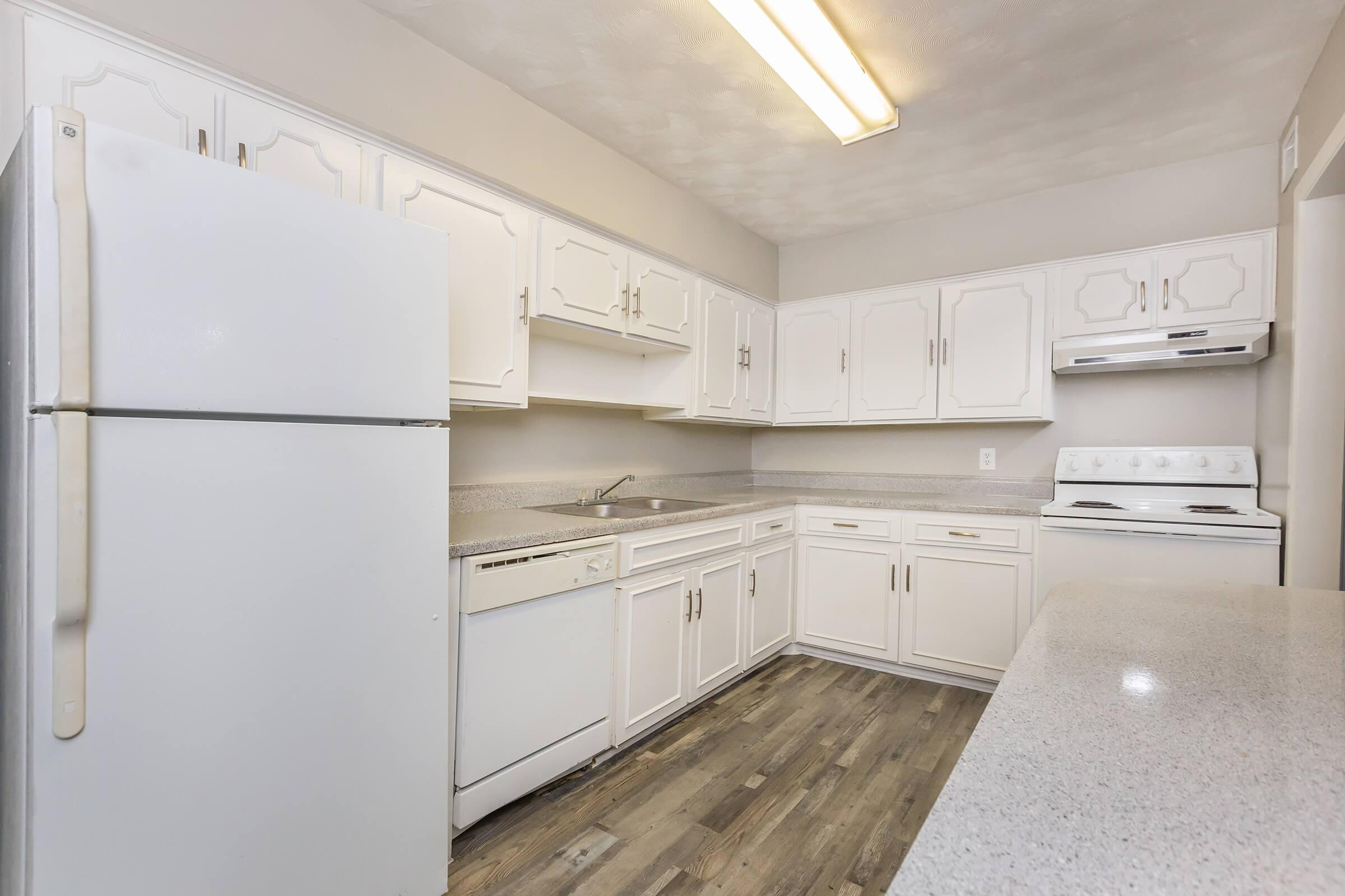 a kitchen with a stove and a refrigerator