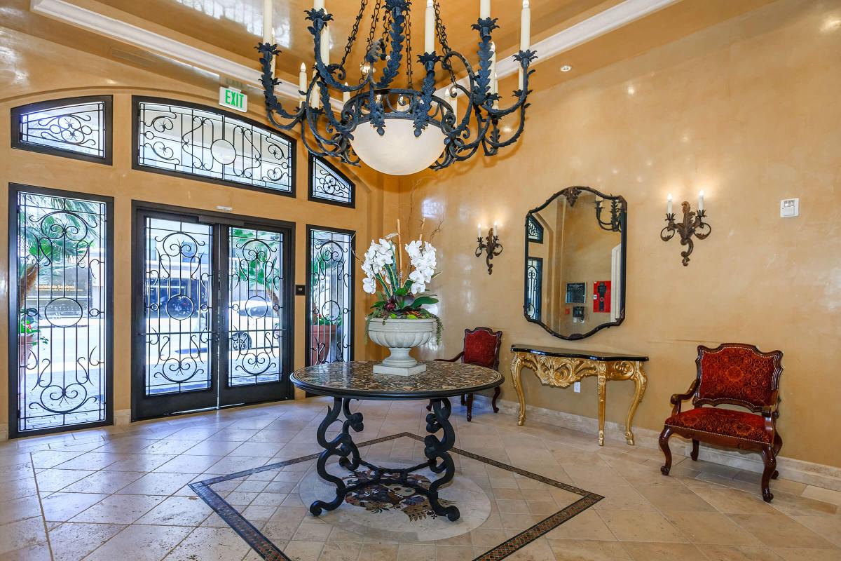 a room that has a clock on a table