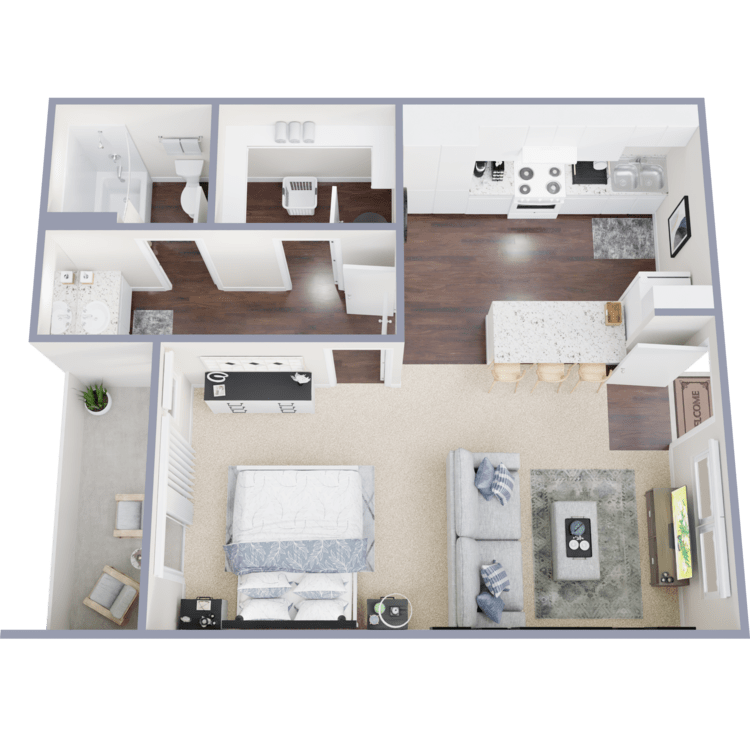 Plan A, a studio 1 bathroom floor plan.