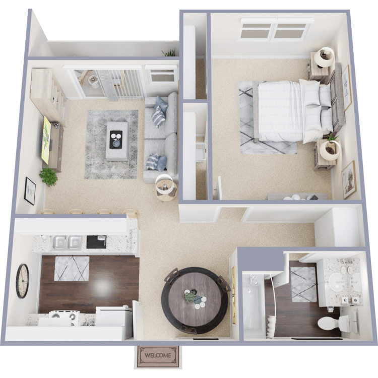 Plan B, a 1 bedroom 1 bathroom floor plan.