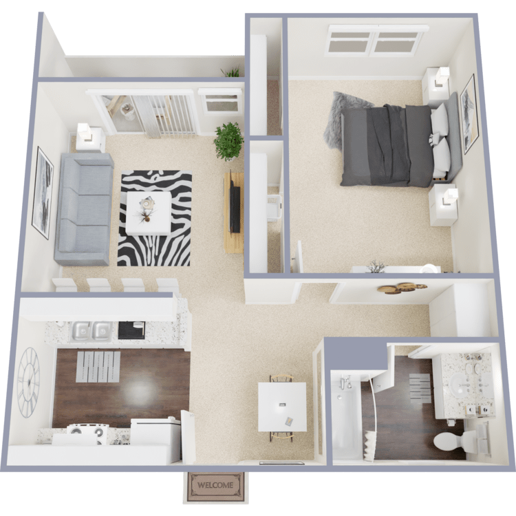 Plan B, a 1 bedroom 1 bathroom floor plan.