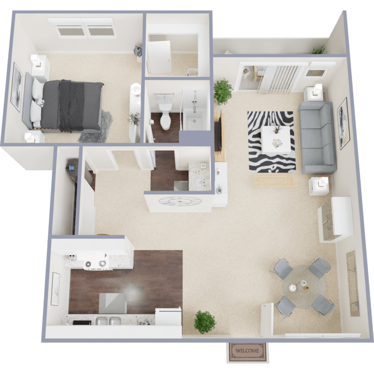 Plan C, a 1 bedroom 1 bathroom floor plan.