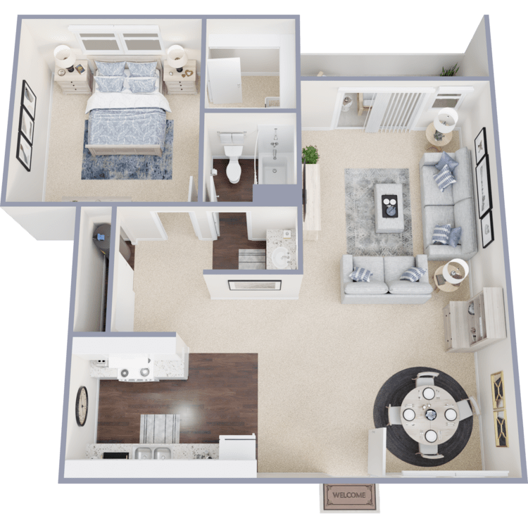 Plan C, a 1 bedroom 1 bathroom floor plan.