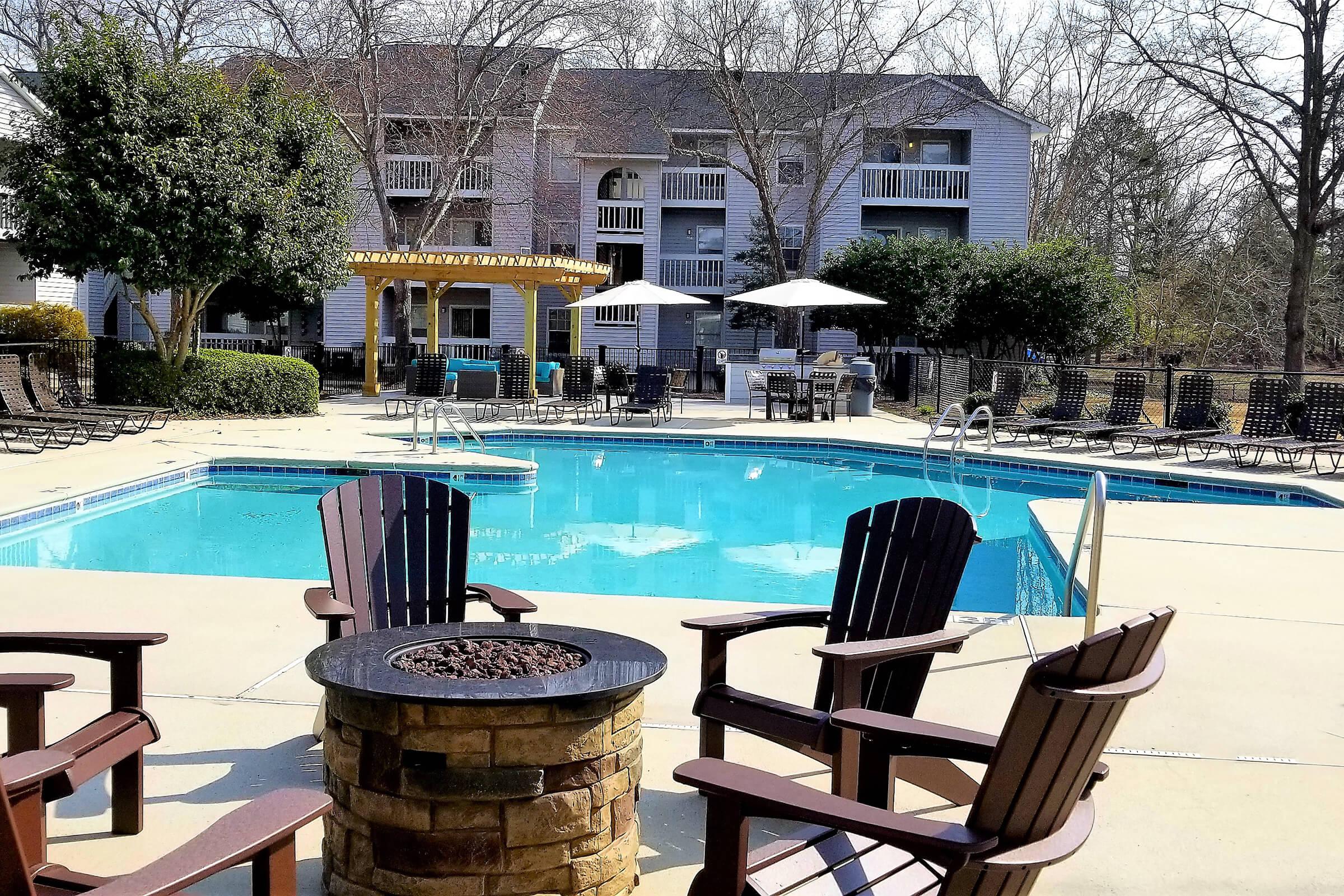 Enjoy the fire pit in the pool area at Greyeagle in Taylors, South Carolina.