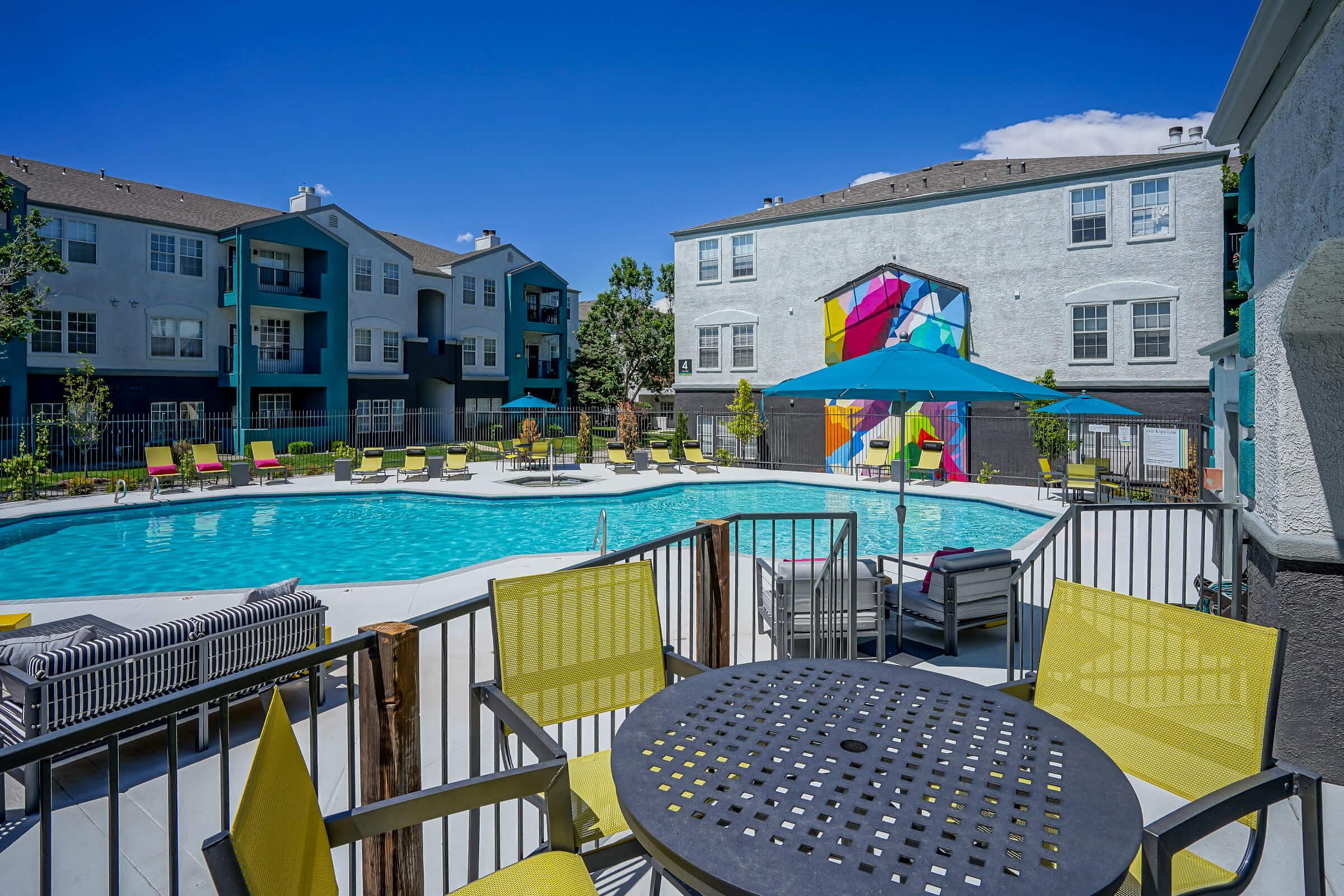 Poolside Lounge with Resort-style Furniture  - Prisma Apartments - Albuquerque - New Mexico