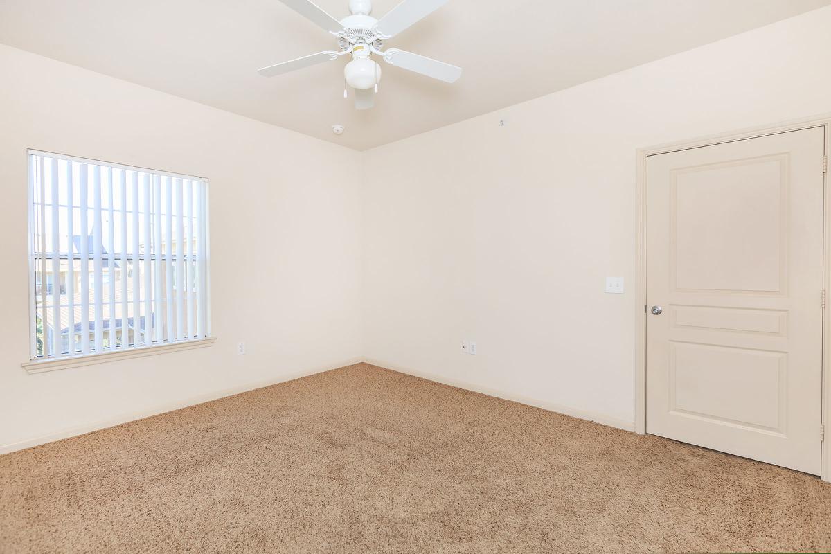 PLUSH CARPET AND CEILING FAN IN ONE BEDROOM