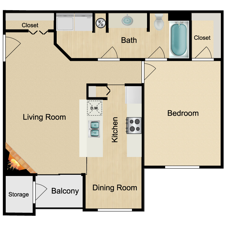 Floor plan image of 1 Bed 1 Bath