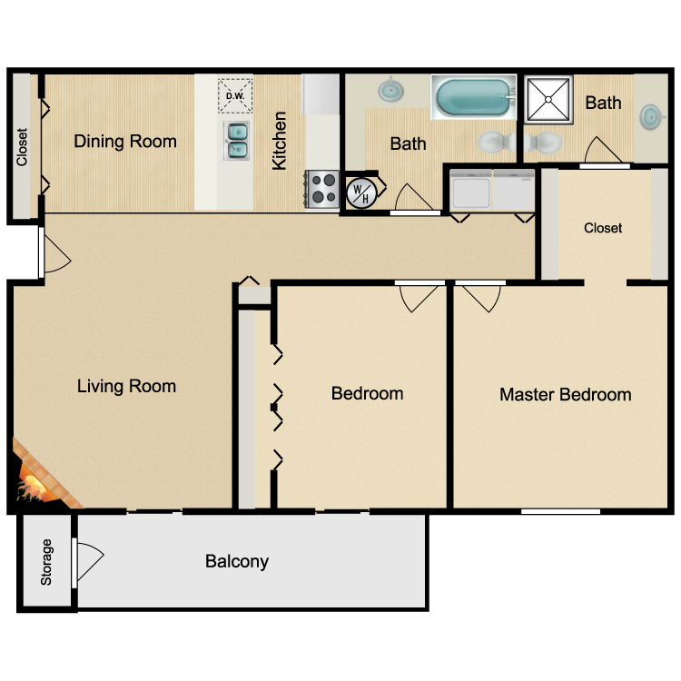 Floor plan image of 2 Bed 2 Bath A