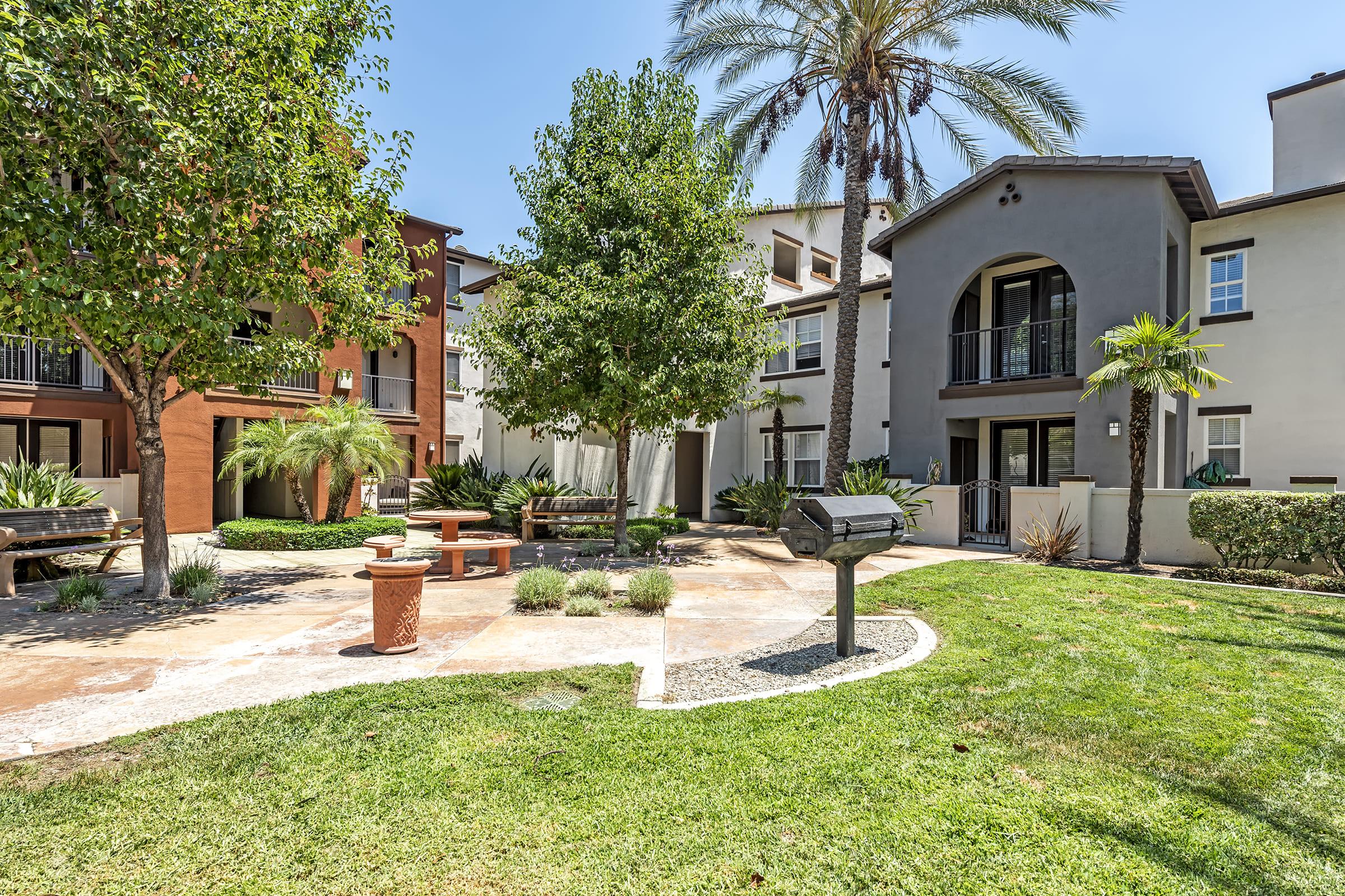 a garden in front of a building