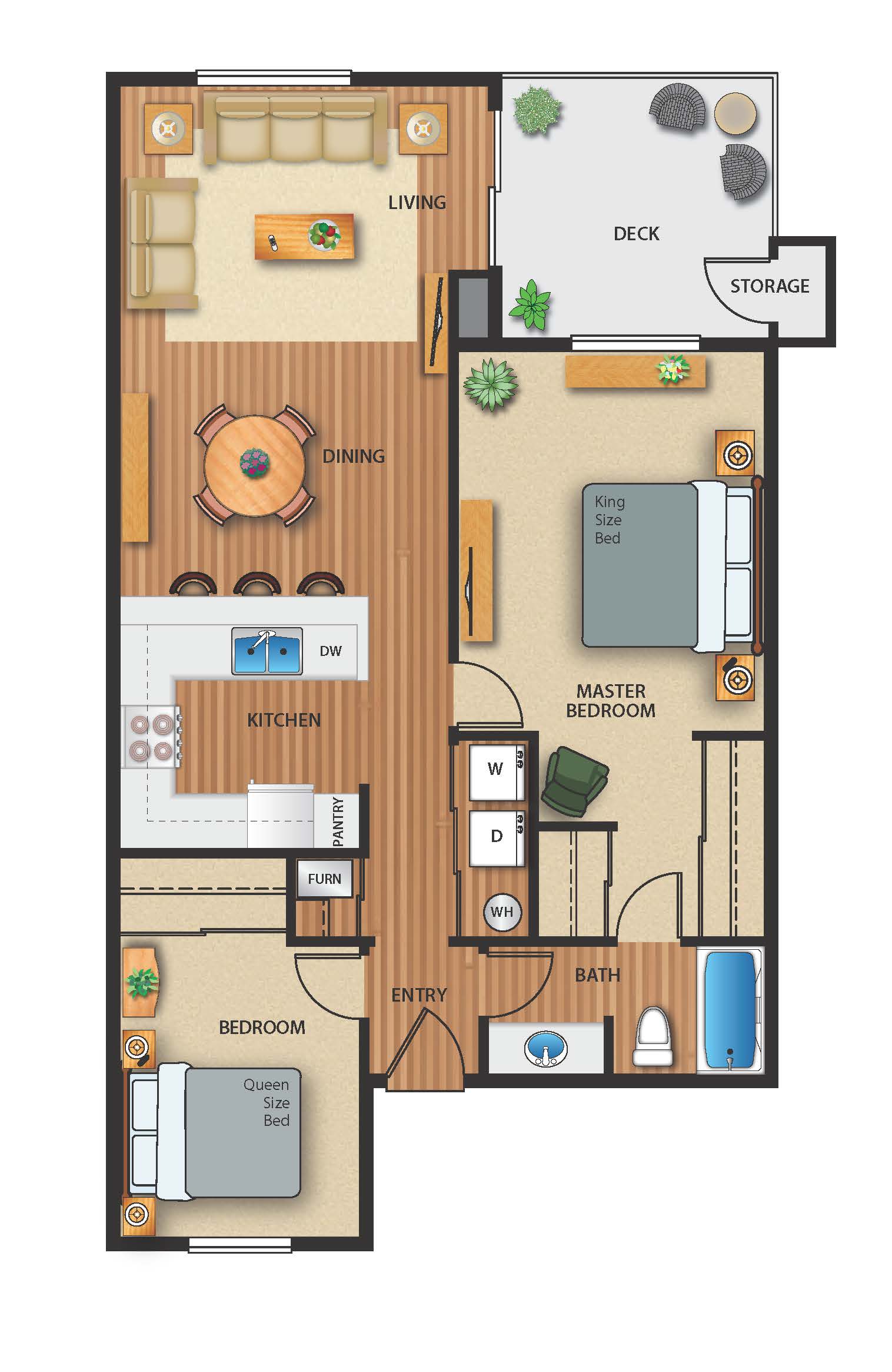 Floor plan image of 2 Bed 1 Bath Marina View
