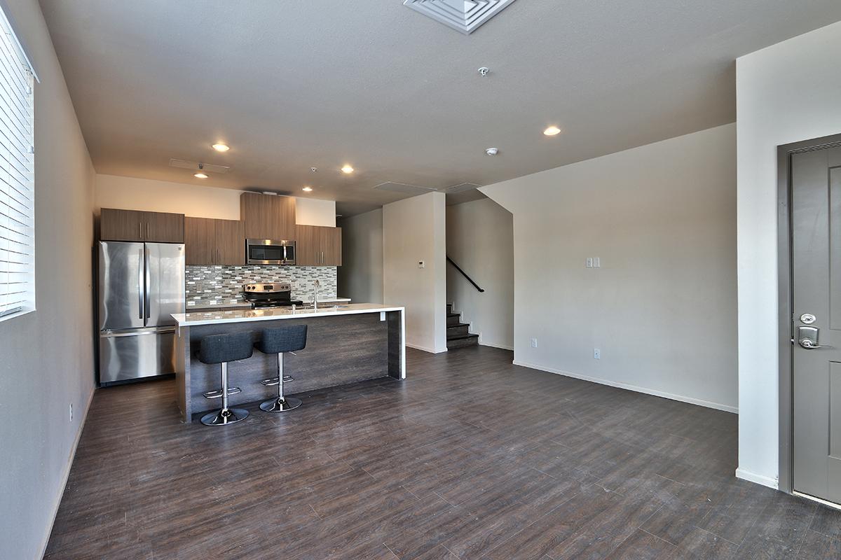 a large room with a wood floor