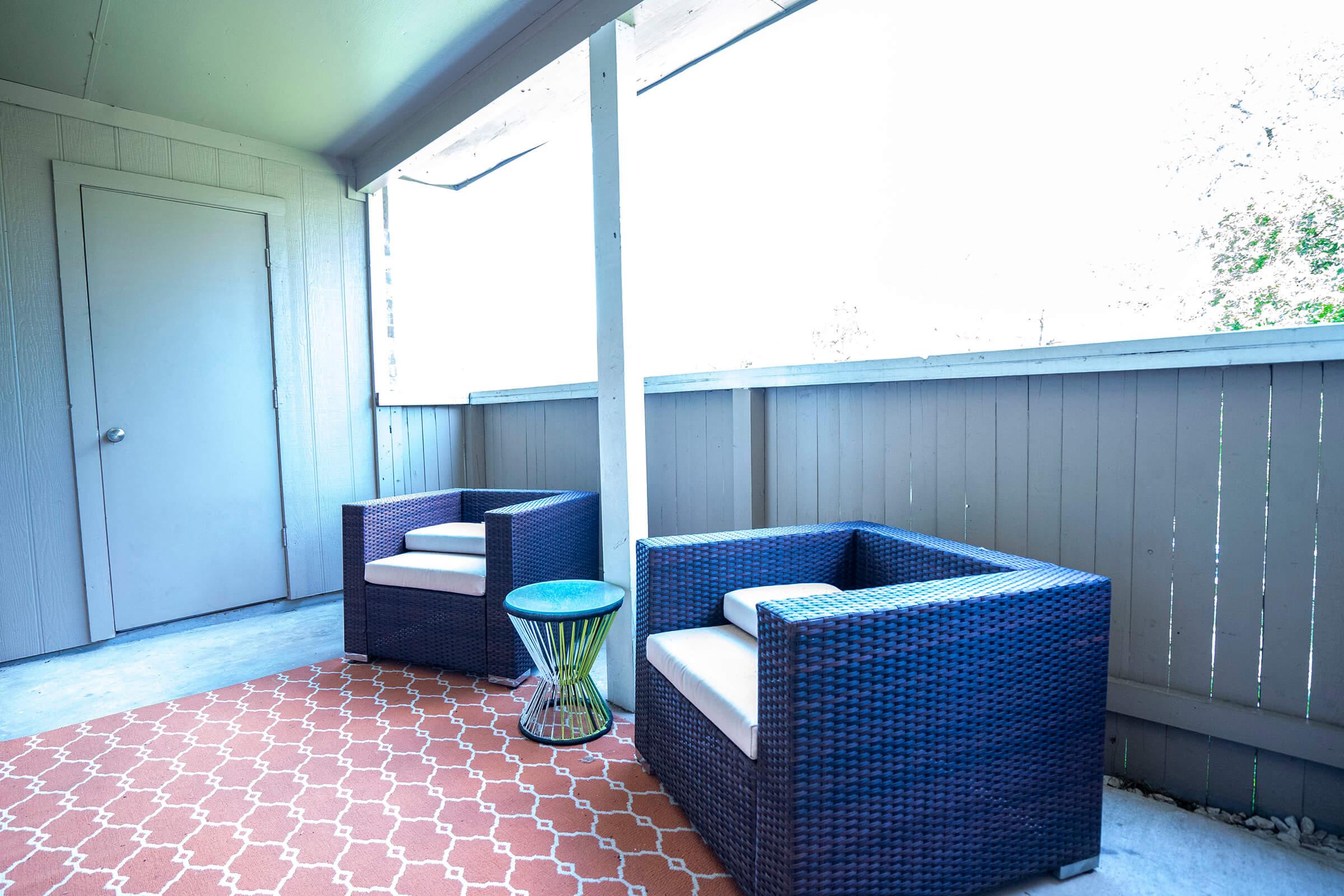 a blue chair in a room